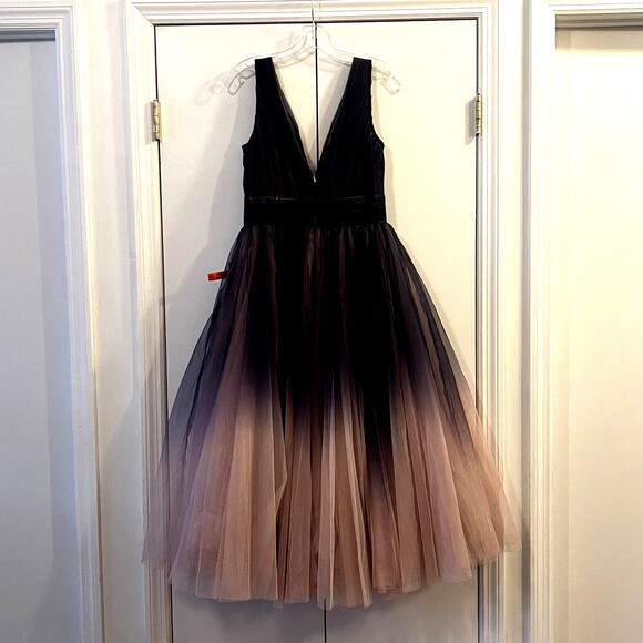 Mac Duggal 20403 Purple Pink Ombre Pleated Tulle Midi Dress Size 6 - Picture 5 of 9